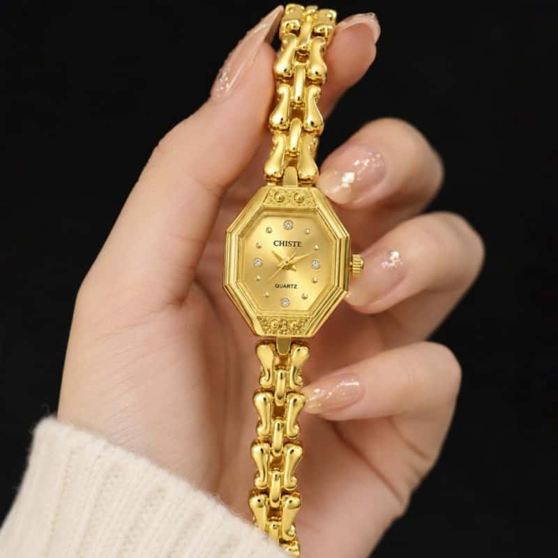 Luxury Watch Green - นาฬิกาข้อมือผู้หญิงแบรนด์ CHISTE ดีไซน์หรูหรา สง่างาม สไตล์เรโทร สายโลหะ