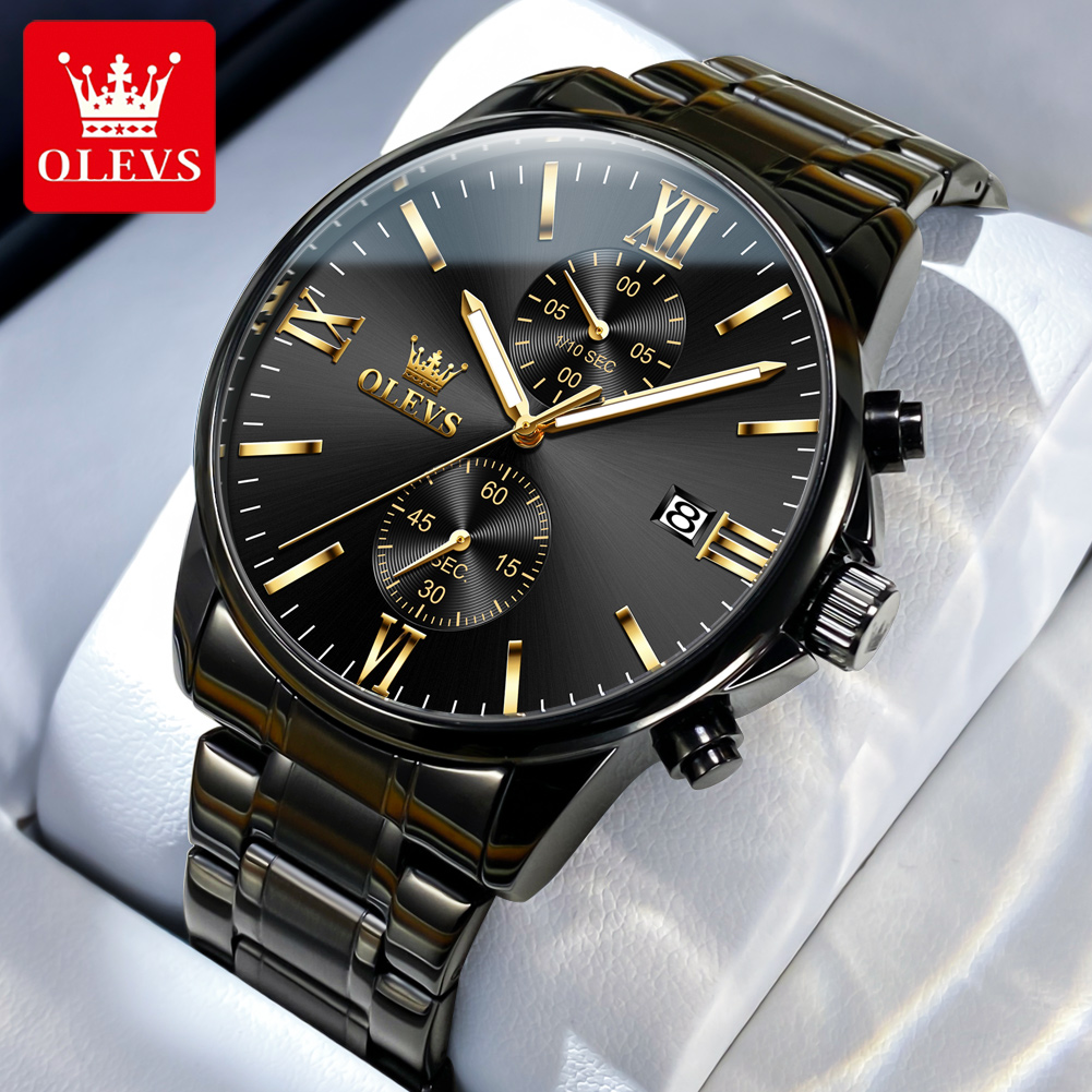 Zen Luxury Watch - OLEVS 2886 คลาสสิกสีดําควอตซ์นาฬิกาสําหรับชาย Elegant Chronograph Auto