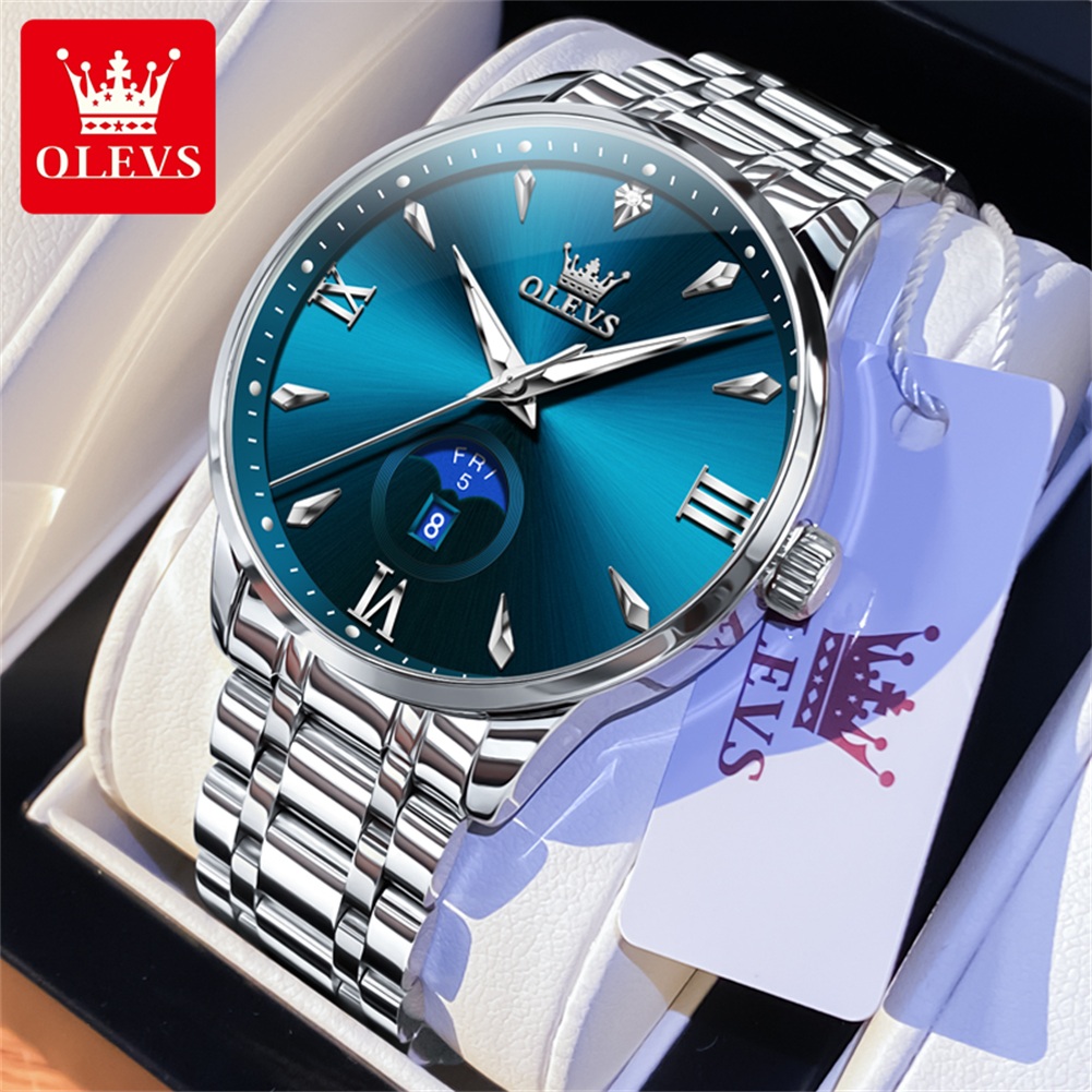 Luxury Watch Moon Phase - OLEVS มูนเฟสนาฬิกาผู้ชายปฏิทิน 30 มนาฬิกาควอทซ์กันน้ำสำหรับผู้ชายแฟชั่นมินิมอลลิสต์นาฬิกาข้อมือแบรนด์นาฬิกา