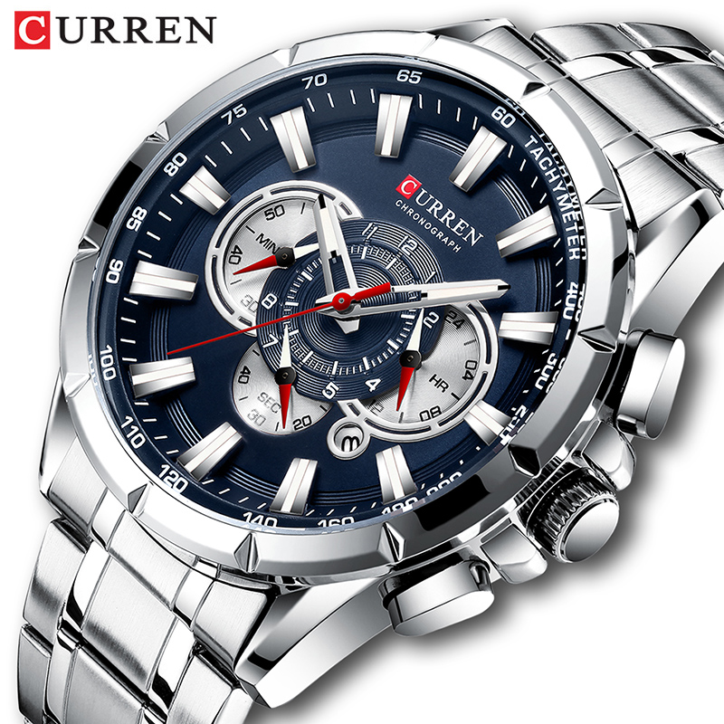 Zen Luxury Watch - CURREN นาฬิกาข้อมือผู้ชายกันน้ำ Chronograph กองทัพทหารสแตนเลสชายนาฬิกาแบรนด์หรูผู้ชายกีฬานาฬิกา8363
