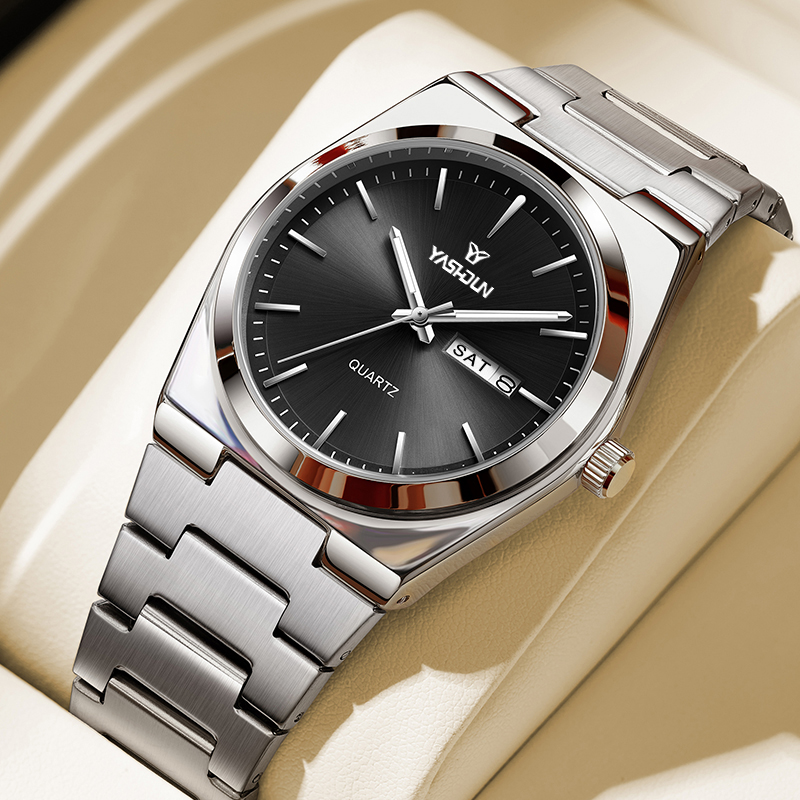 Luxury Watch Top 10 - นาฬิกาควอตซ์สแตนเลสสตีลหรูหราแบรนด์ชั้นนำสำหรับผู้ชาย พร้อมฟังก์ชันเรืองแสง กันน้ำ แสดงวันที่และวันในสัปดาห์ นาฬิกาผู้ชาย Relogio