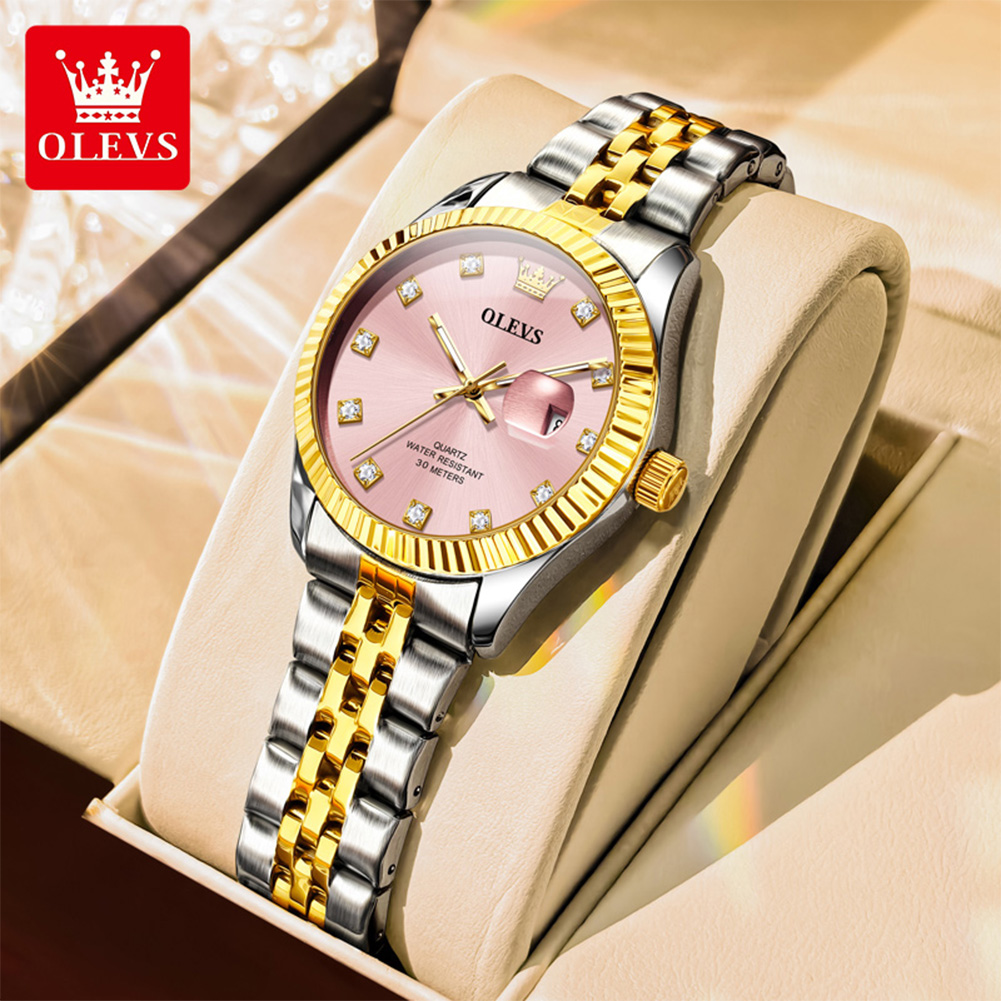 Luxury Watch Top 10 - OLEVS 3705 นาฬิกาผู้หญิงแบรนด์หรูควอตซ์ผู้หญิงนาฬิกาปฏิทินกันน้ำหน้าปัดเพชรสุภาพสตรีที่สง่างามนาฬิกา