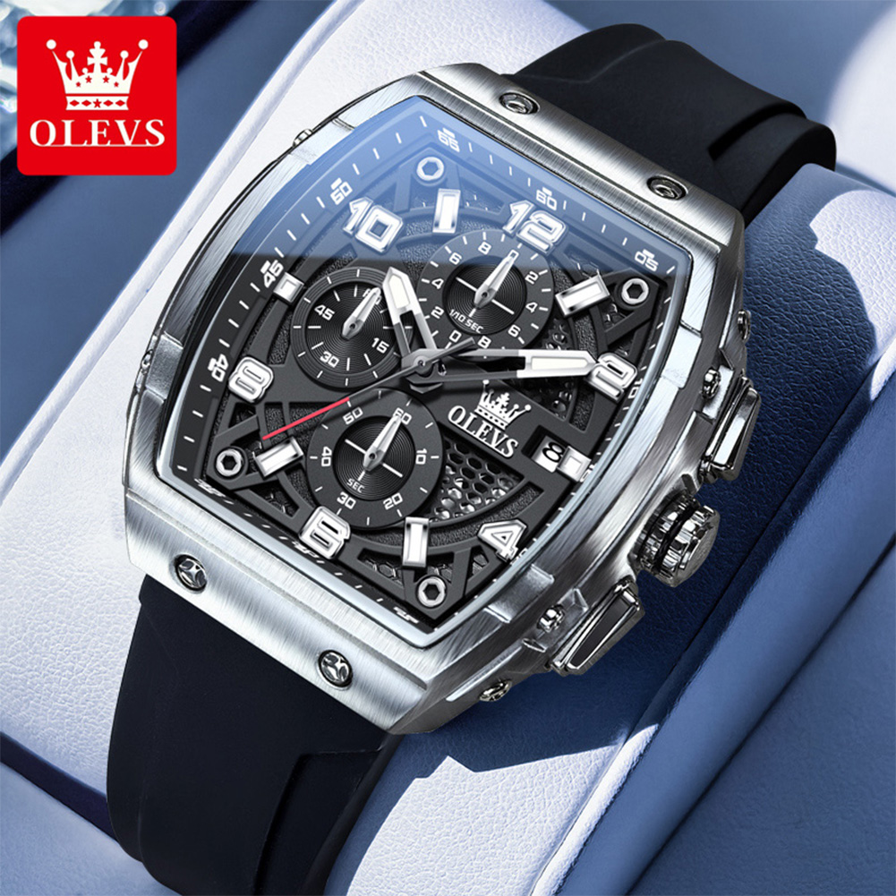 Zen Luxury Watch - OLEVS นาฬิกาผู้ชาย 2976 แฟชั่นหรูหรา Tonneau นาฬิกาควอตซ์สําหรับชายแบรนด์เดิมการเคลื่อนไหวสายซิลิโคนกันน้ํา