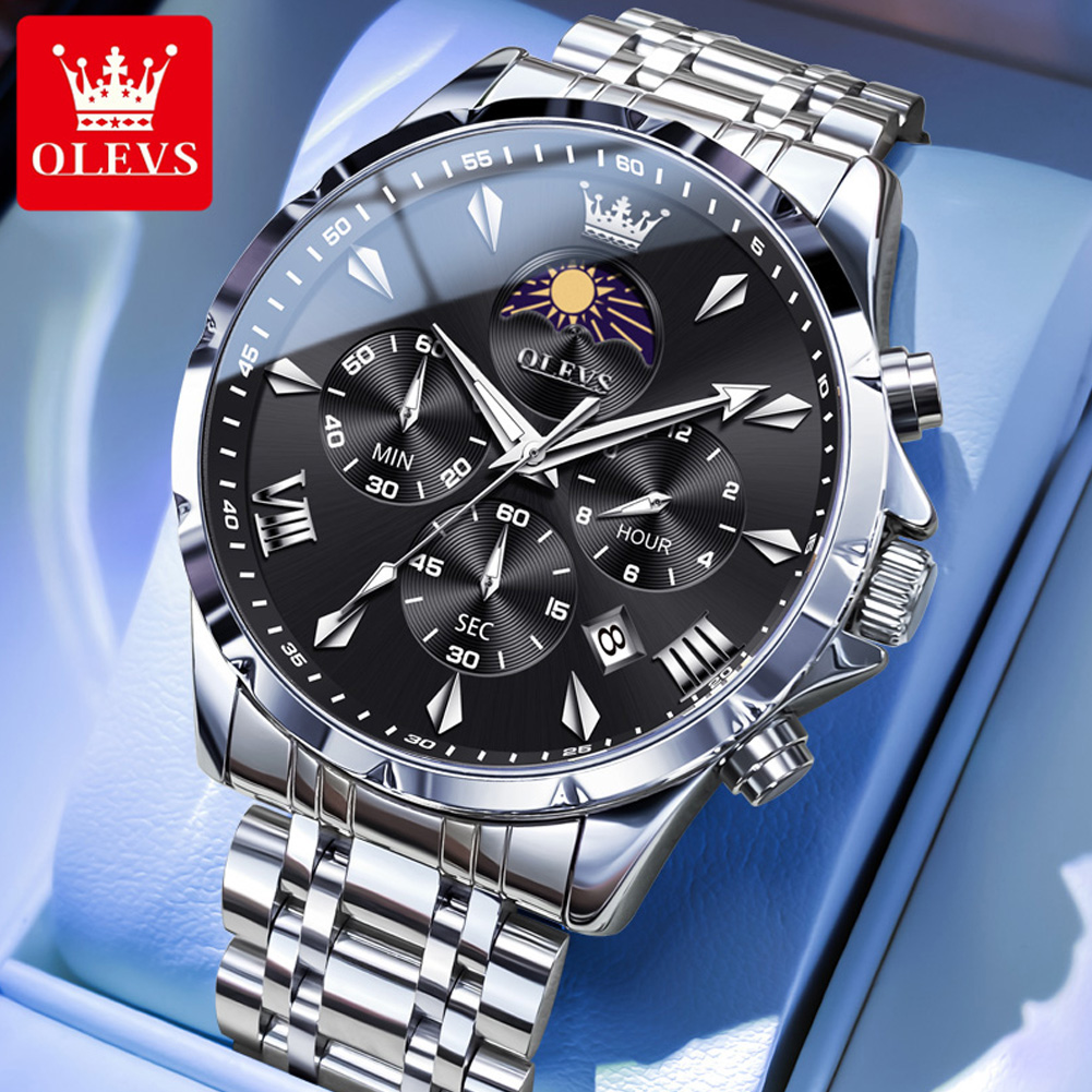 Zen Luxury Watch - นาฬิกาข้อมือผู้ชาย OLEVS 3653 พร้อมฟังก์ชันแสดงข้างขึ้นข้างแรม ปฏิทิน กันน้ำ