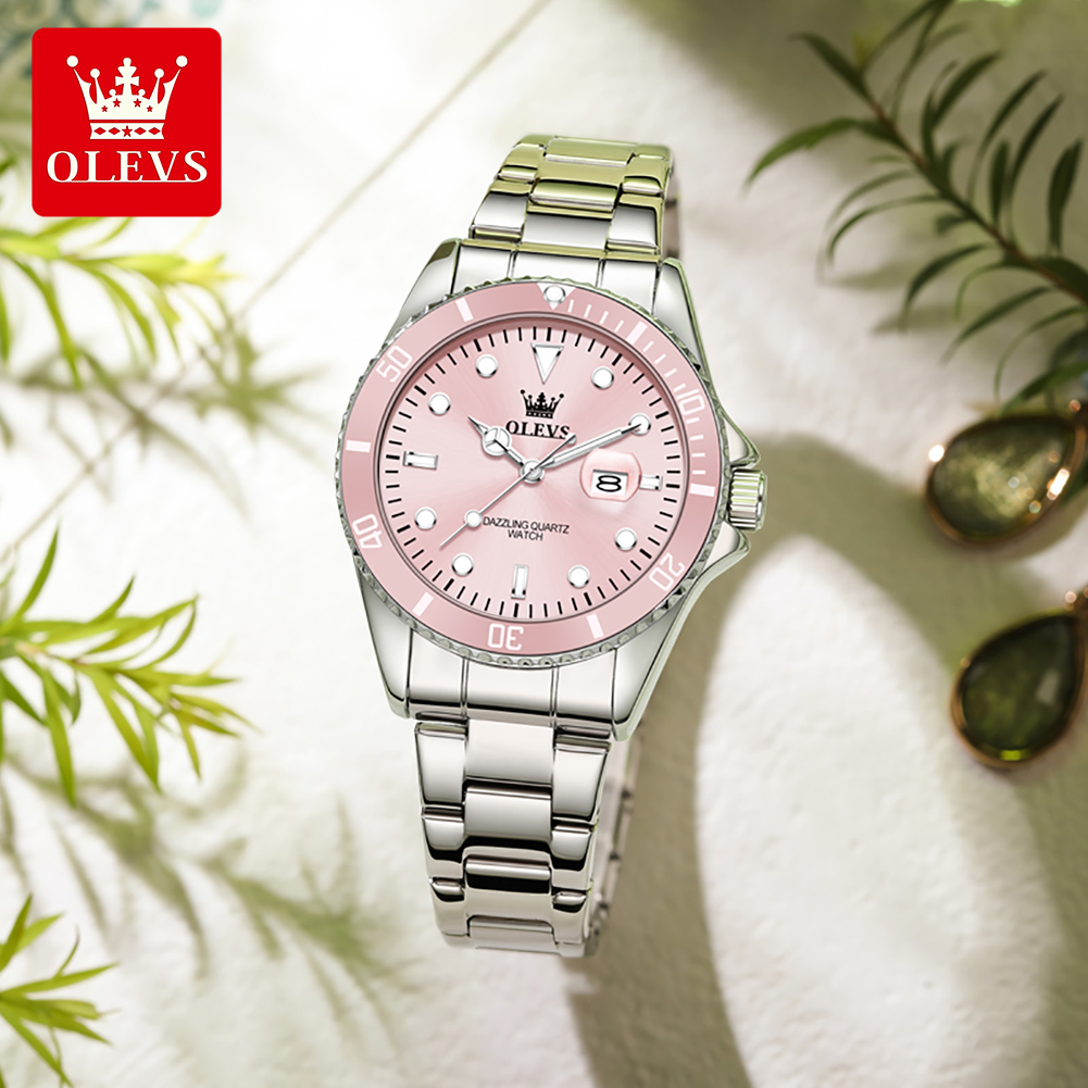 Luxury Watch Green - OLEVS หรูหราควอตซ์นาฬิกาผู้หญิงสายเหล็กกันน้ำส่องสว่างแบรนด์ชั้นนำนาฬิกาต้นฉบับสำหรับผู้หญิงนาฬิกาสุภาพสตรีที่สง่างาม