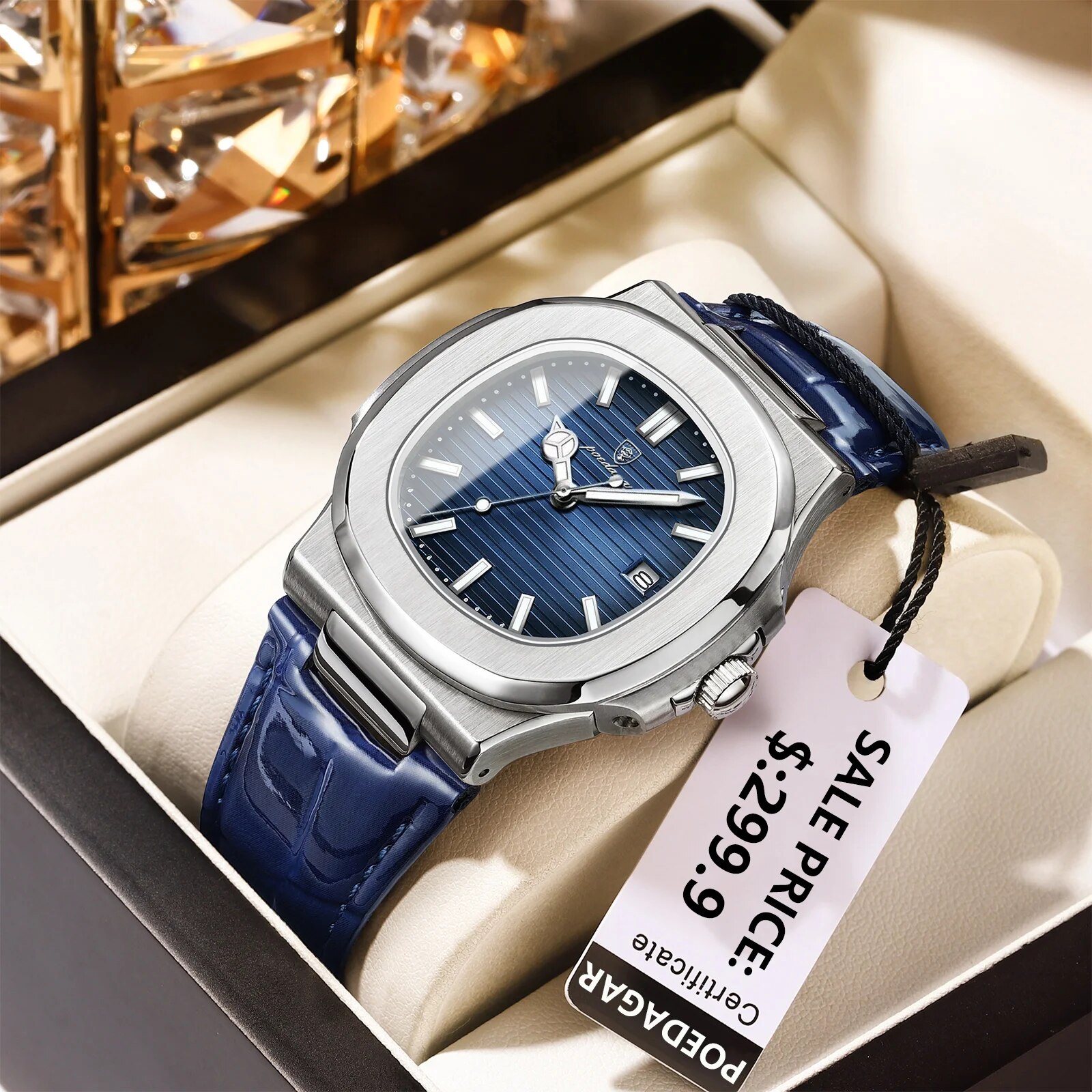 Luxury Watch Top 10 - POEDAGAR Luxury Square Man นาฬิกาวันที่กันน้ําผู้ชายนาฬิกาข้อมือหนังคุณภาพสูงผู้ชายนาฬิกาควอตซ์ +