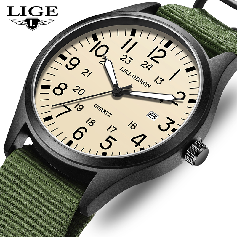 Luxury Watch Green - LIGE 2025 ใหม่นาฬิกาข้อมือควอตซ์คํานาฬิกาสําหรับชายส่องสว่างสีเขียวไนลอนหรูหรานาฬิกาข้อมือหนังผู้ชายนาฬิกา Montre Homme +