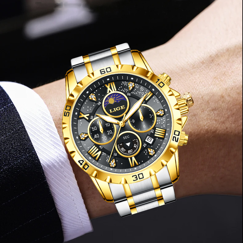 LIGE แบรนด์ชั้นนำหรูหราควอตซ์น - Luxury Watch Moon Phase บทวิจารณ์และราคา