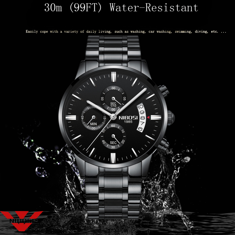 NIBOSI สแตนเลสสีดำนาฬิกาควอตซ์ - Luxury Watch Top 10 บทวิจารณ์และราคา