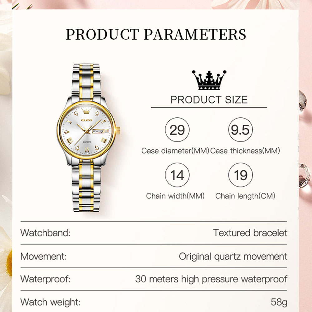 OLEVS 5563นาฬิกาควอตซ์ผู้หญิงแ - Luxury Watch Moon Phase บทวิจารณ์และราคา