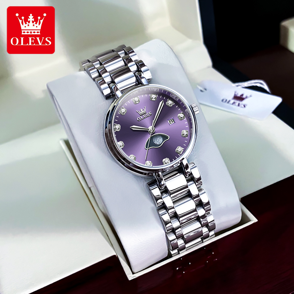 OLEVS Elegant แฟชั่นสีม่วง Rhi - Luxury Watch Moon Phase บทวิจารณ์และราคา