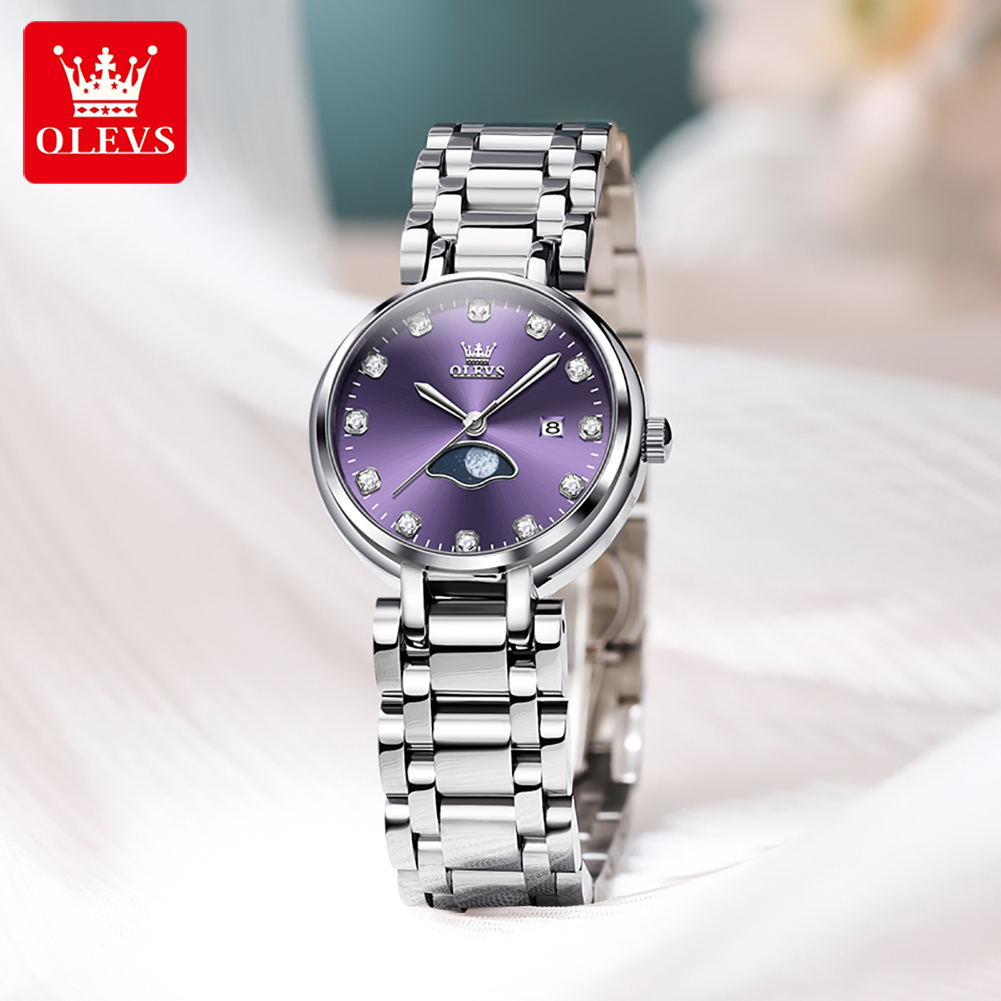 OLEVS Elegant แฟชั่นสีม่วง Rhi - Luxury Watch Moon Phase บทวิจารณ์และราคา
