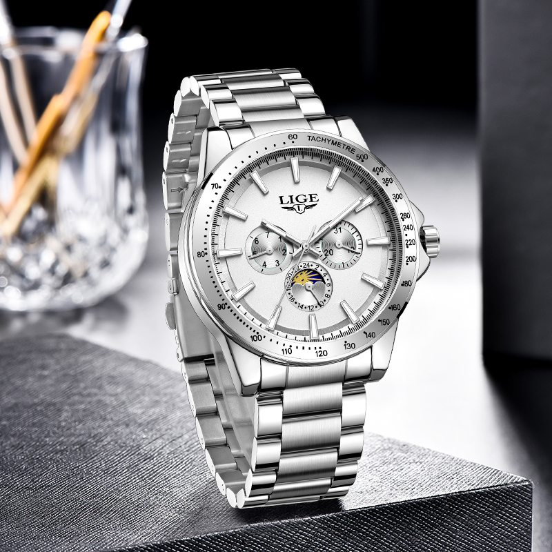 นาฬิกาข้อมือผู้ชาย LIGE แบรนด์ - Luxury Watch Moon Phase บทวิจารณ์และราคา