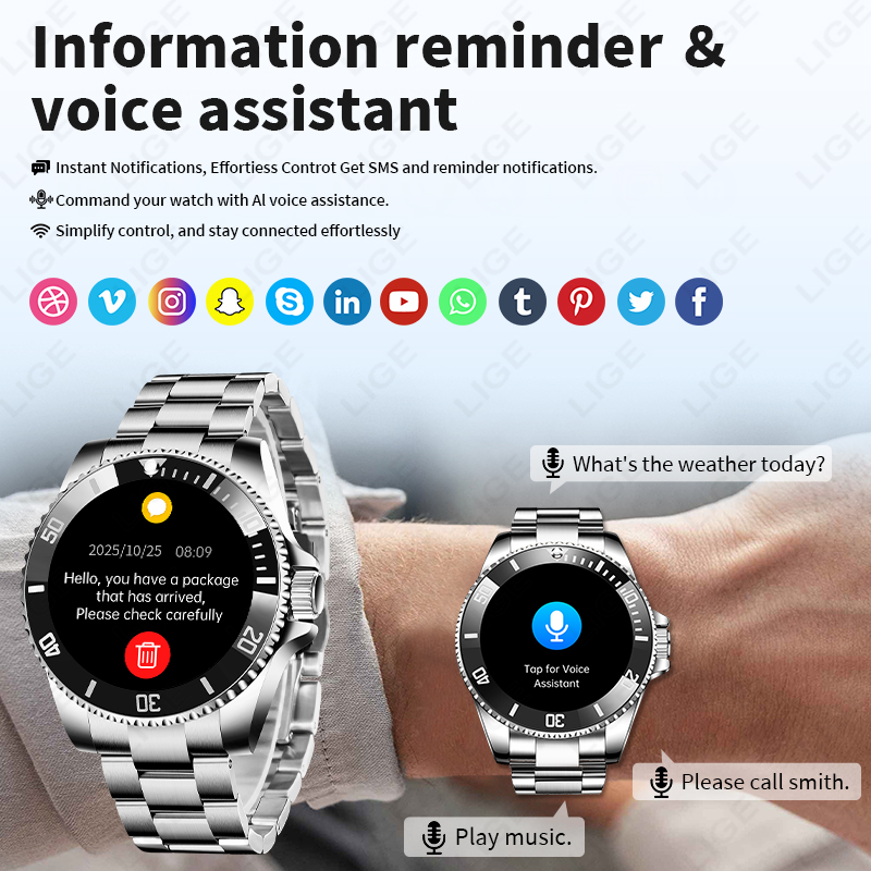 LIGE ธุรกิจสมาร์ทวอทช์ผู้ชายหร - Luxury Watch In The World บทวิจารณ์และราคา