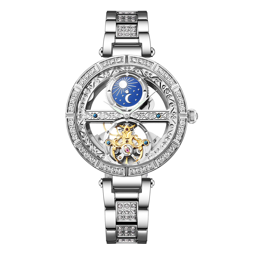 สุภาพสตรีนาฬิกาผู้หญิงอัตโนมัต - Luxury Watch Moon Phase บทวิจารณ์และราคา