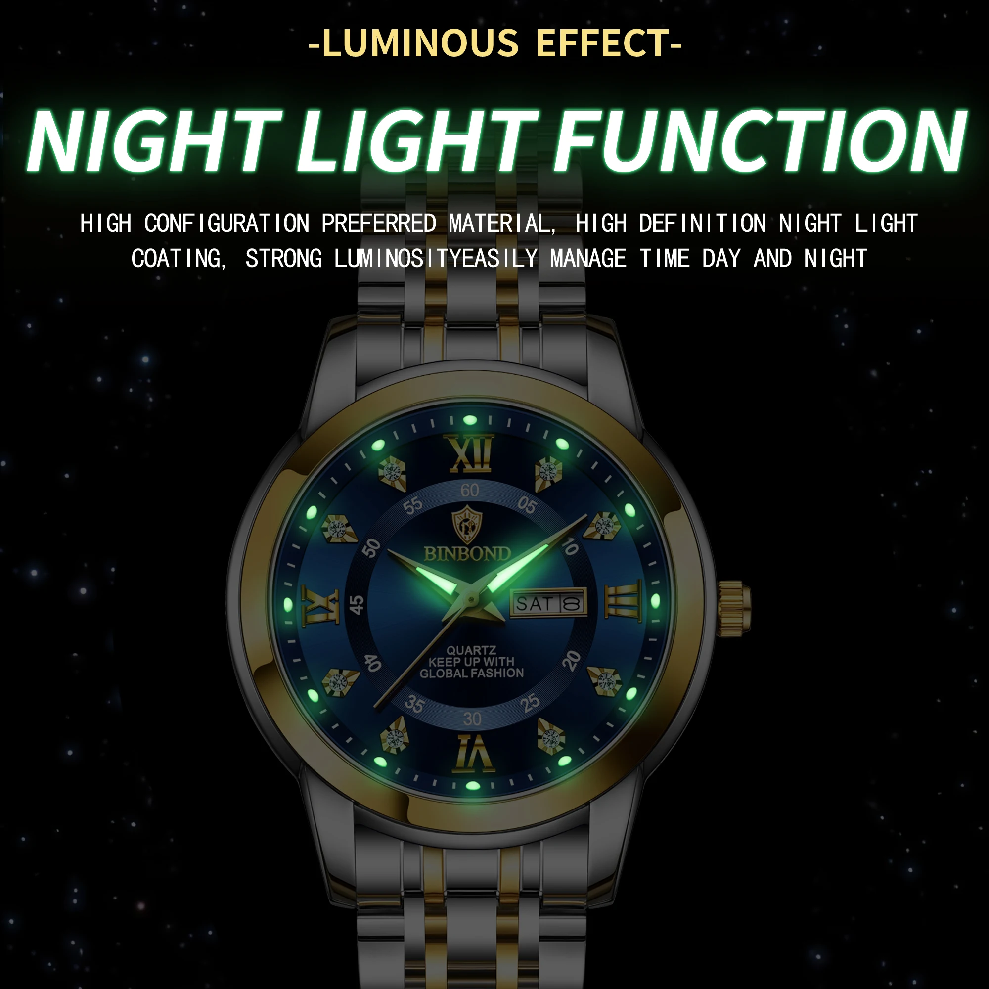 นาฬิกาข้อมือควอตซ์ BINBOND B71 - Luxury Watch Green บทวิจารณ์และราคา